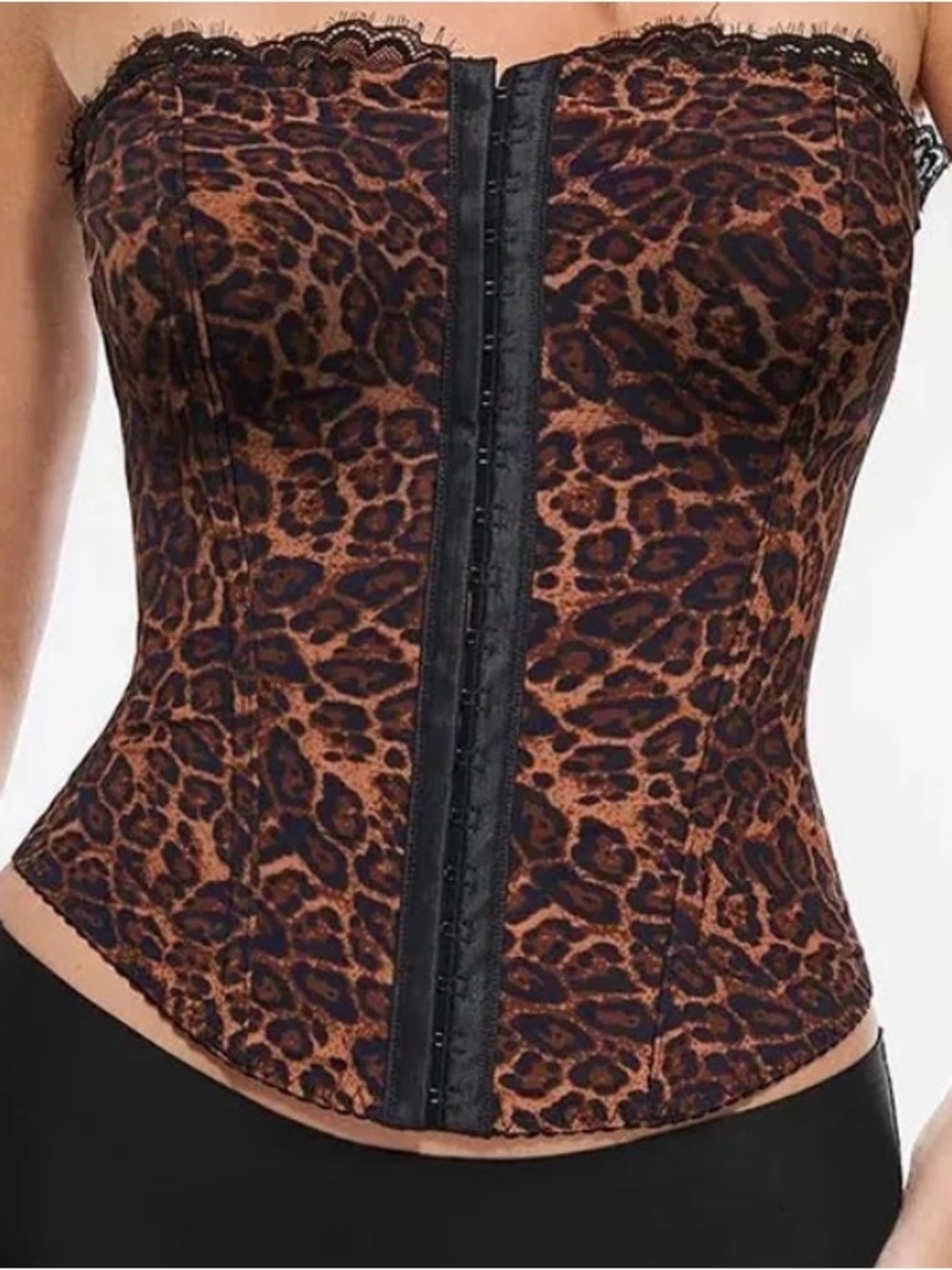 Strapless Leopard Print Corset Bustier - Brown